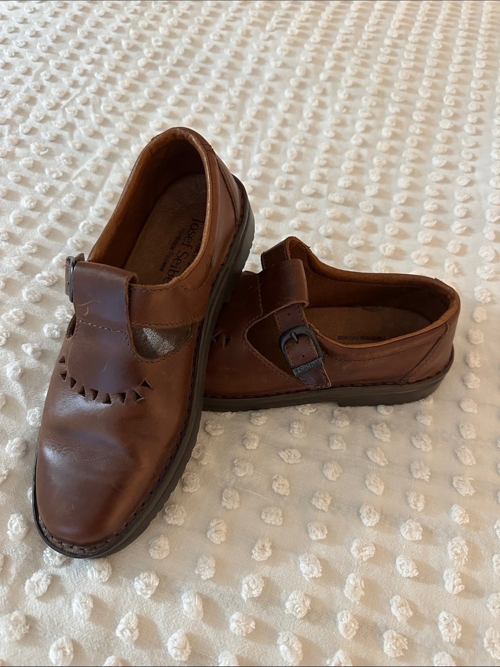 Josef Seibel Men's Brown Leather Slip-On Loafers with Buckle